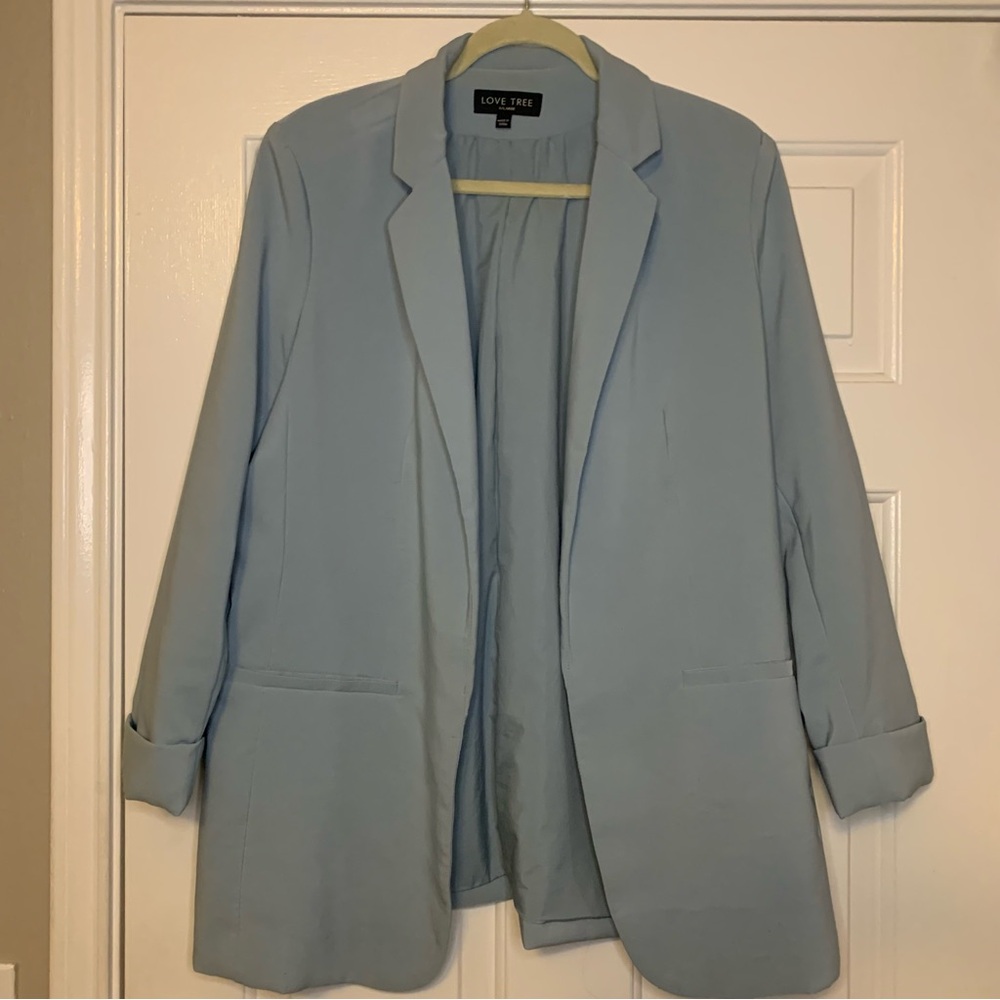 Love Tree Pale Blue Open-Front Women's Blazer